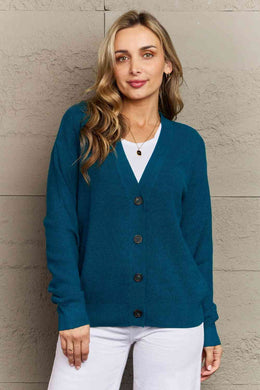 Full Size Button Down Cardigan in Teal