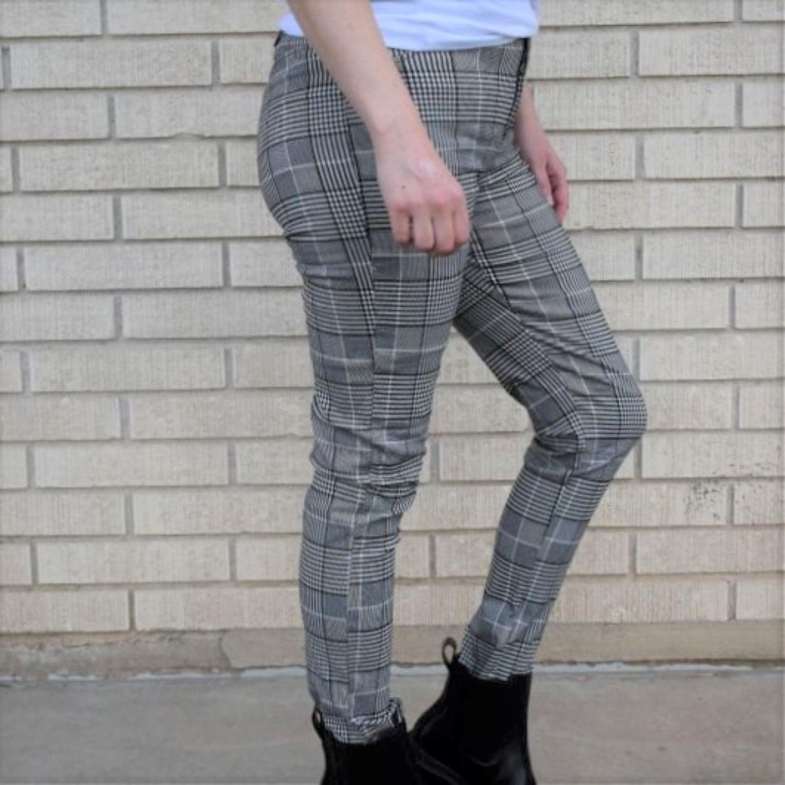 Women Plaid Pants Cropped Trousers Cotton Linen Check Loose Elastic Waist |  eBay